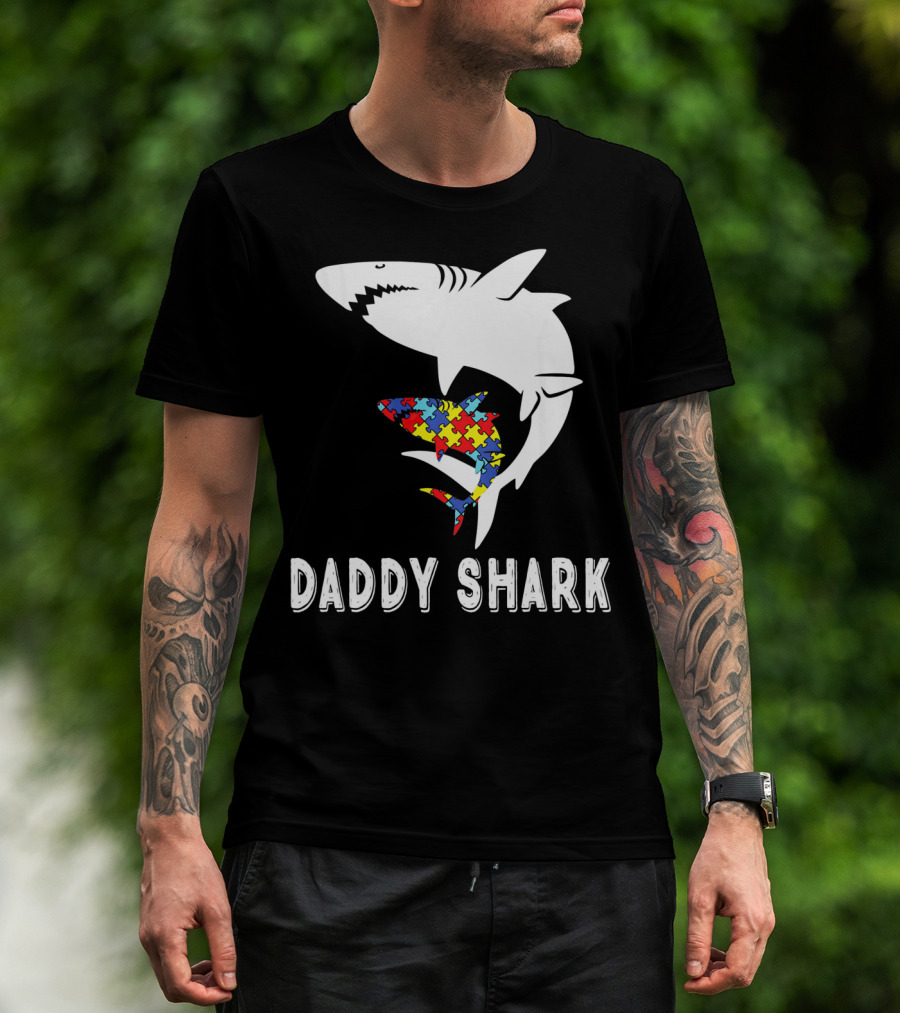 Daddy Shark Autism Awareness Puzzle Piece Sharks T-Shirt