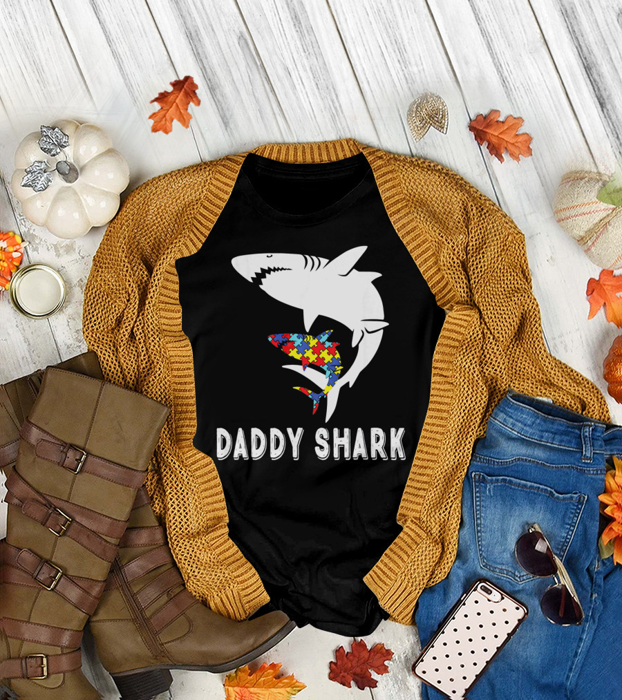 Daddy Shark Autism Awareness Puzzle Piece Sharks T-Shirt