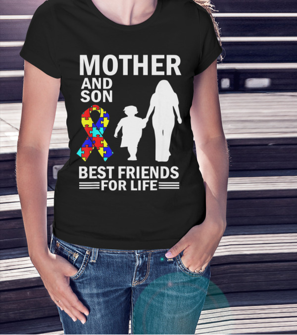 Mother And Son Autism Awareness Best Friends For Life Puzzle T-Shirt