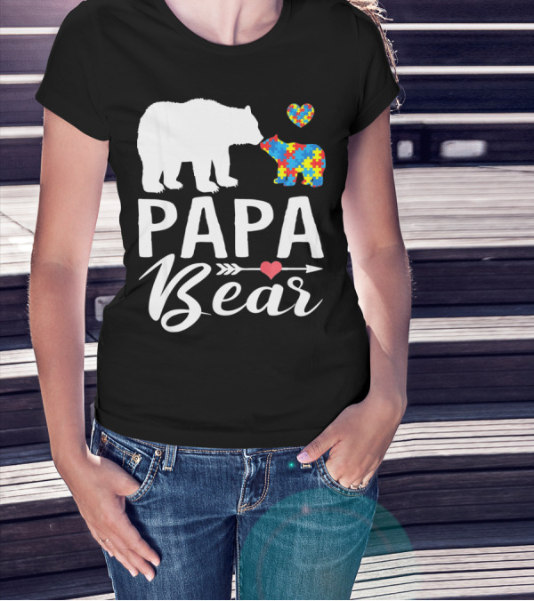 Papa Bear Autism Awareness Love Puzzle Heart Bear T-Shirt