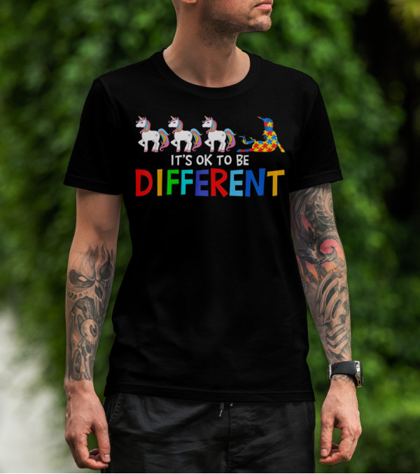 It's Ok To Be Different Unicorn Autism Rainbow Puzzle T-Shirt