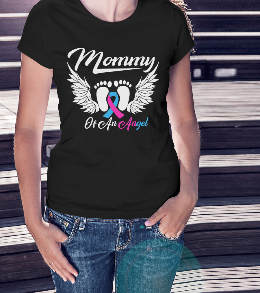 Mommy Of An Angel Miscarriage Awareness Footprints And Wings T-Shirt