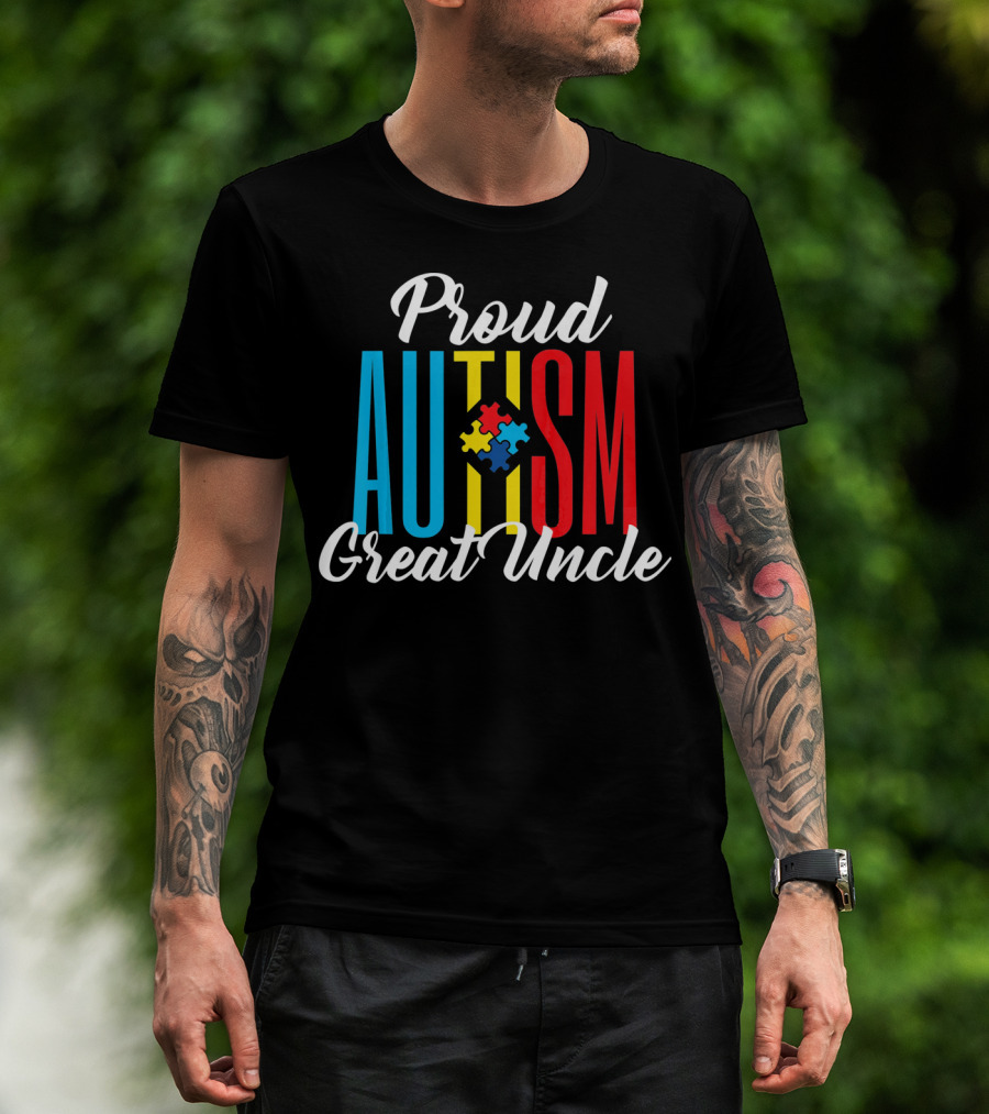 Proud Autism Great Uncle Awareness Puzzle Support T-Shirt
