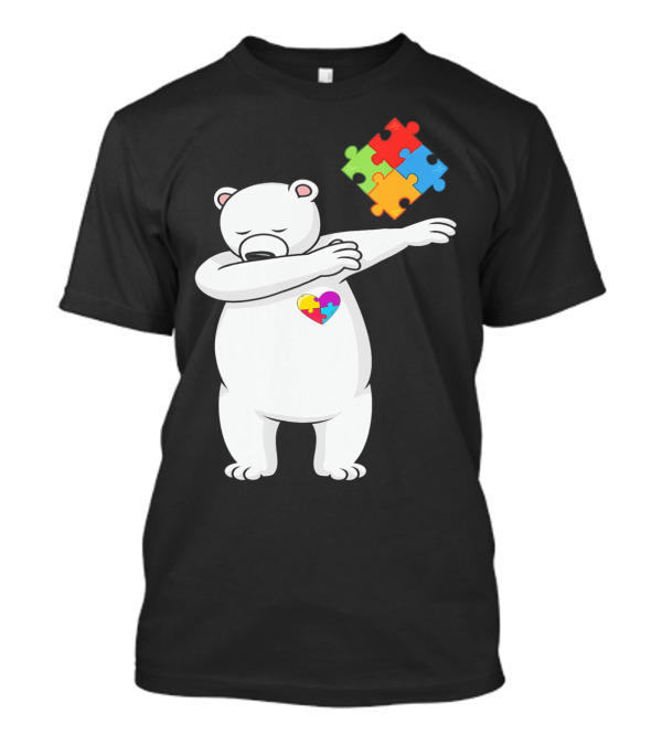 Dabbing Polar Bear Puzzle Piece Heart Autism Awareness T-Shirt