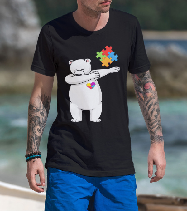 Dabbing Polar Bear Puzzle Piece Heart Autism Awareness T-Shirt