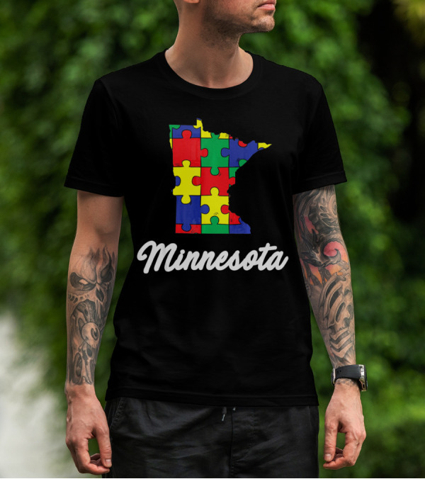 Minnesota Autism Awareness Puzzle Map T-Shirt