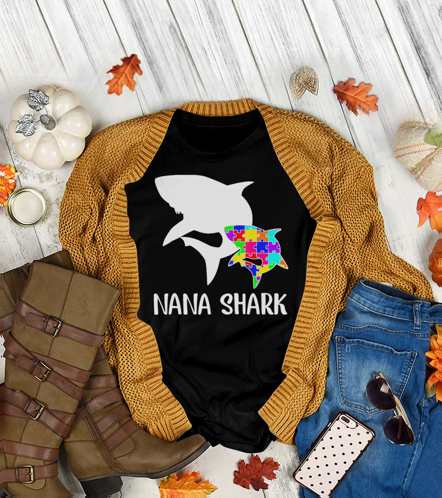 Nana Shark Puzzle Autism Awareness T-Shirt