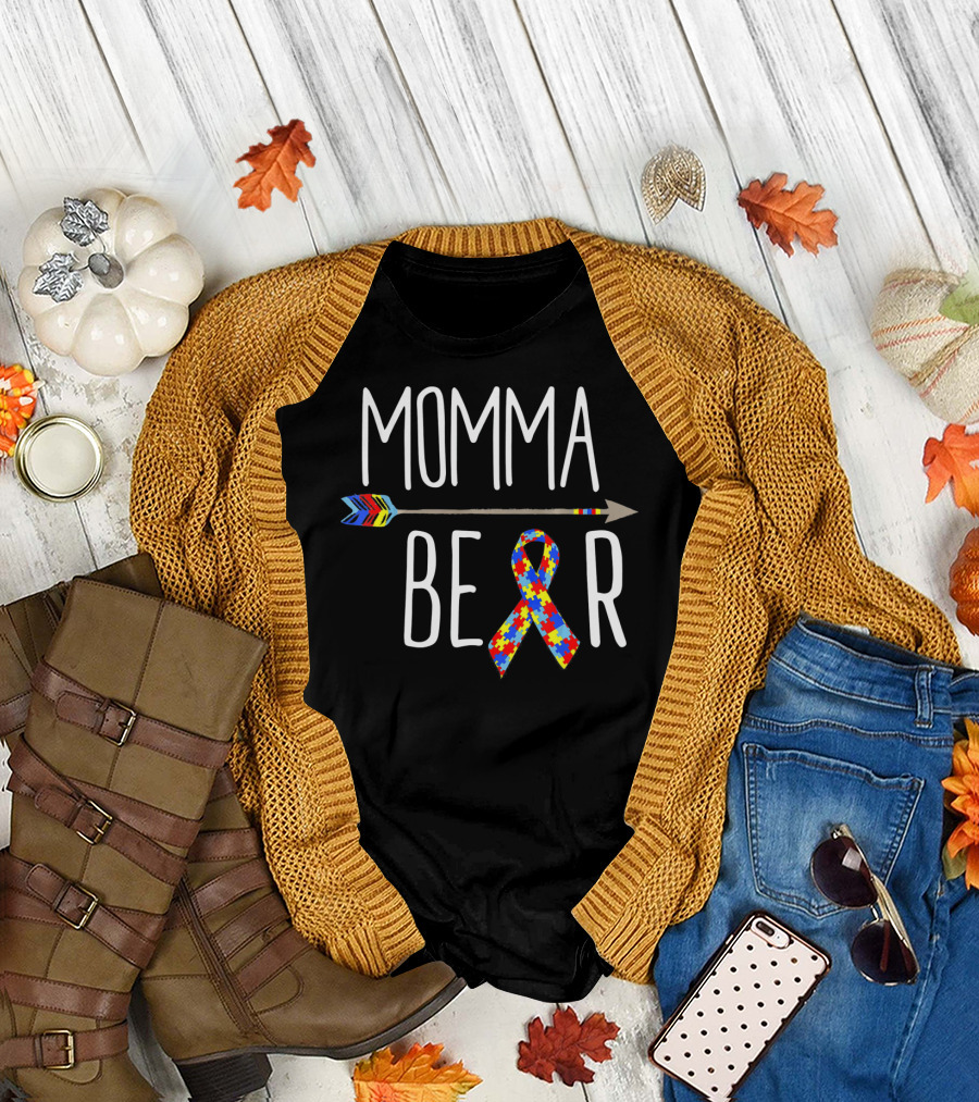 Momma Bear Autism Awareness Arrow Puzzle T-Shirt