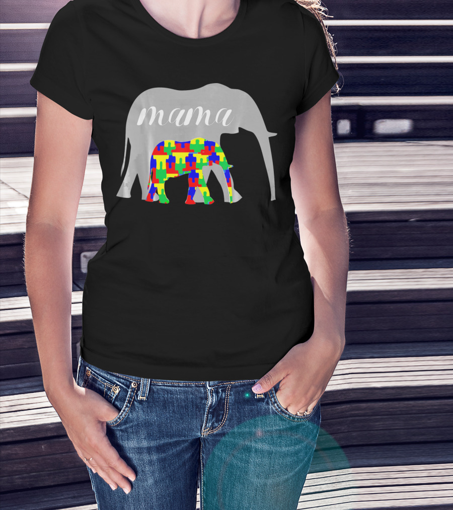 Mama Elephant Puzzle Autism Awareness T-Shirt
