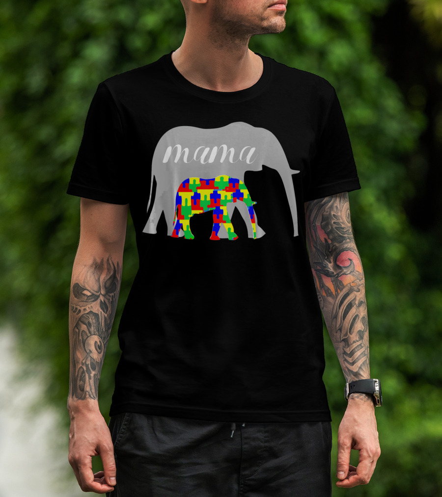 Mama Elephant Puzzle Autism Awareness T-Shirt