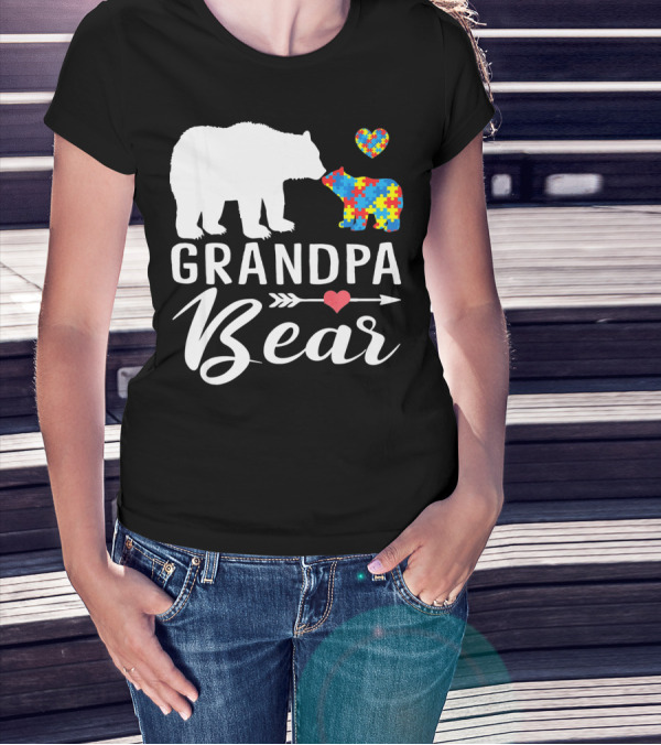Grandpa Bear Autism Awareness Puzzle Heart Love T-Shirt