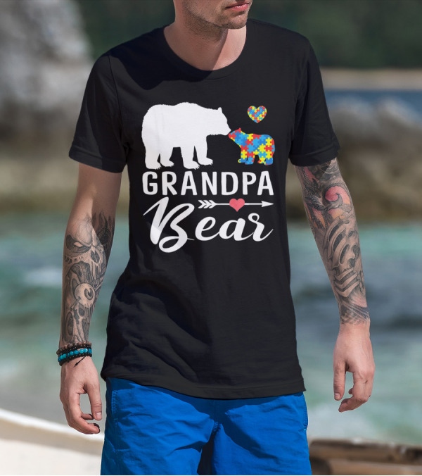 Grandpa Bear Autism Awareness Puzzle Heart Love T-Shirt
