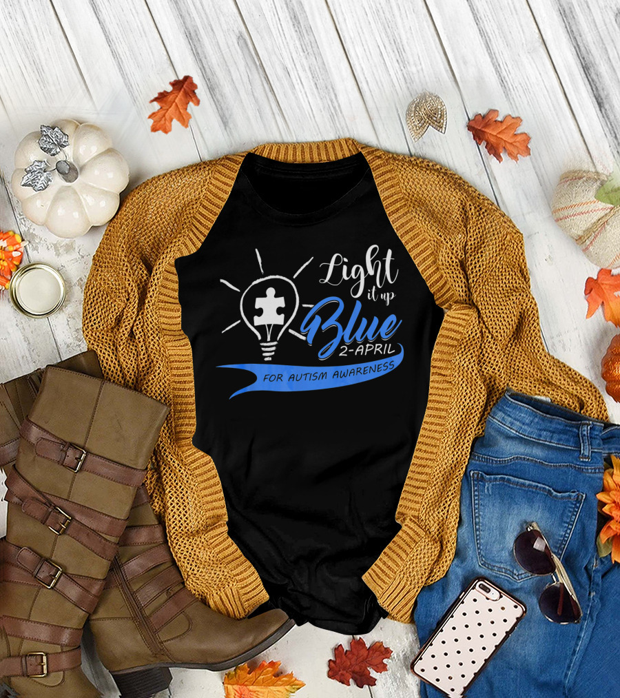 Light It Up Blue 2-April for Autism Awareness Puzzle Bulb T-Shirt