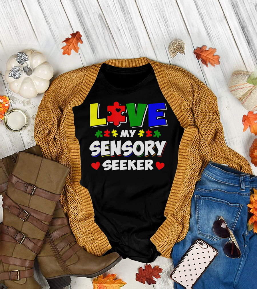Love My Sensory Seeker Autism Awareness Day Puzzle T-Shirt