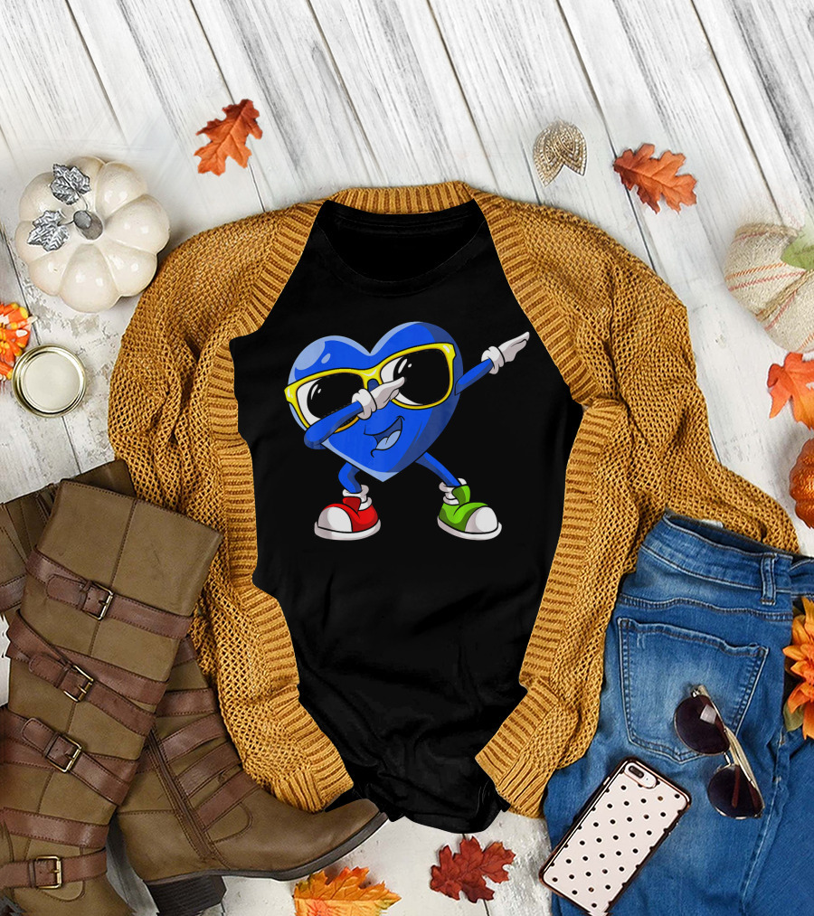Autism Awareness Dabbing Heart Blue Love Sunglasses Red Green Shoes T-Shirt