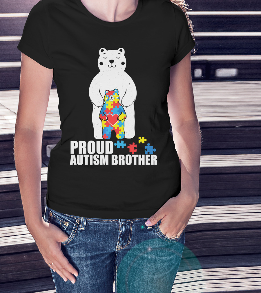 Proud Autism Brother Puzzle Bear Heart T-Shirt