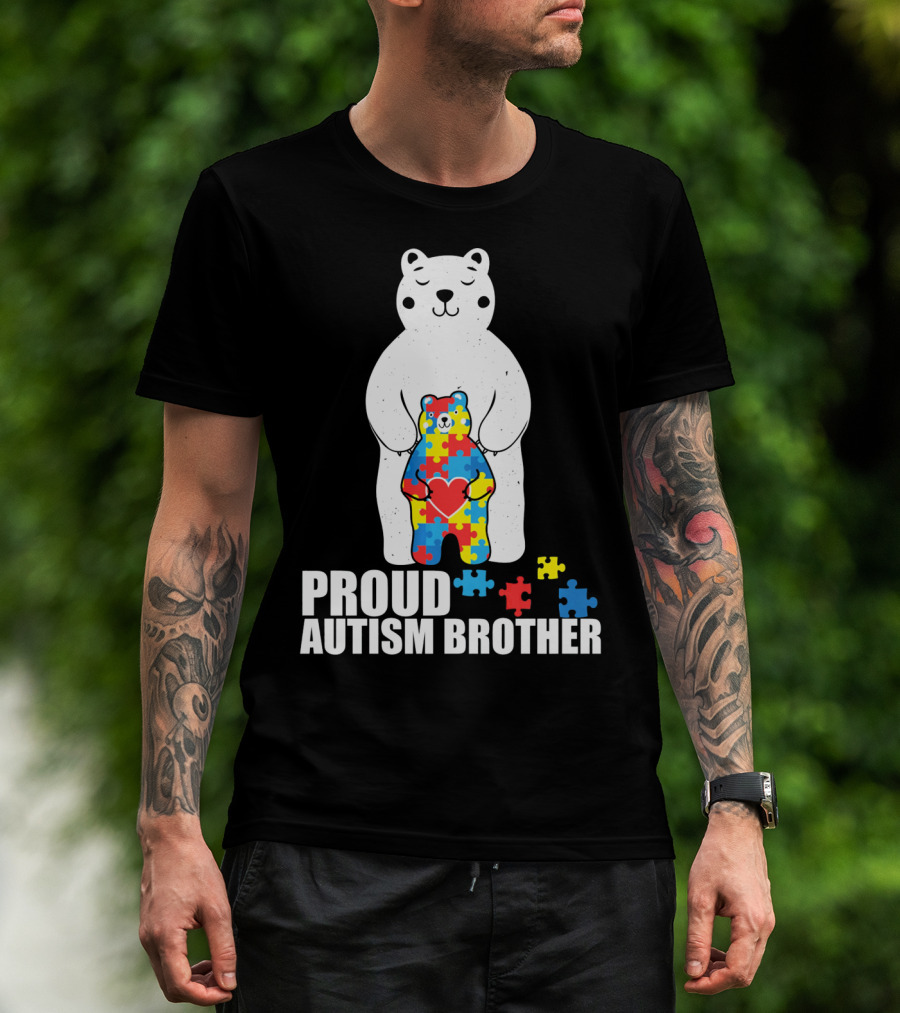 Proud Autism Brother Puzzle Bear Heart T-Shirt