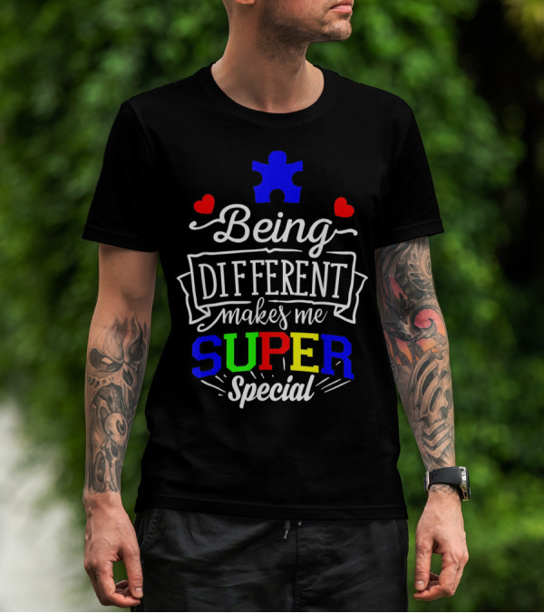 Being Different Makes Me Super Special Puzzle Piece Hearts T-Shirt