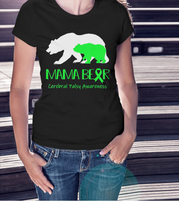 Mama Bear Cerebral Palsy Awareness Green Ribbon Bears T-Shirt