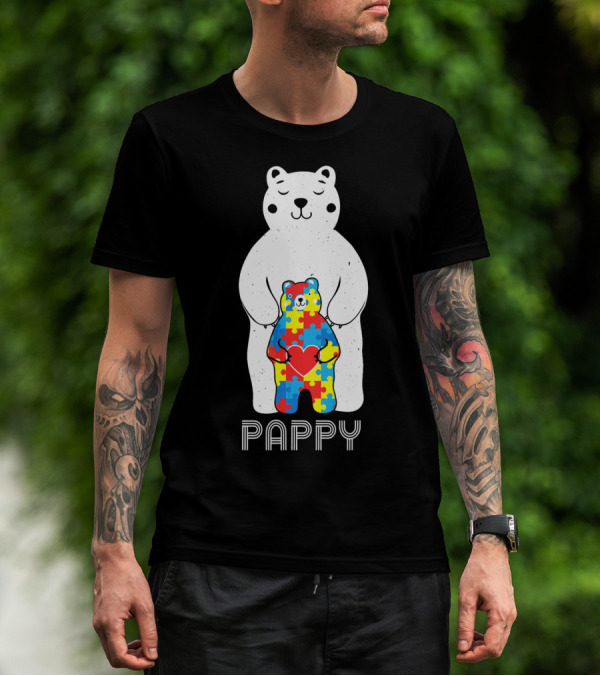 Pappy Bear Autism Awareness Love Puzzle Heart T-Shirt
