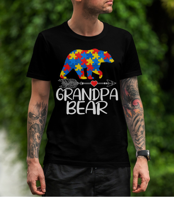 Grandpa Bear Autism Awareness Puzzle T-Shirt