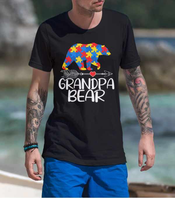 Grandpa Bear Autism Awareness Puzzle T-Shirt