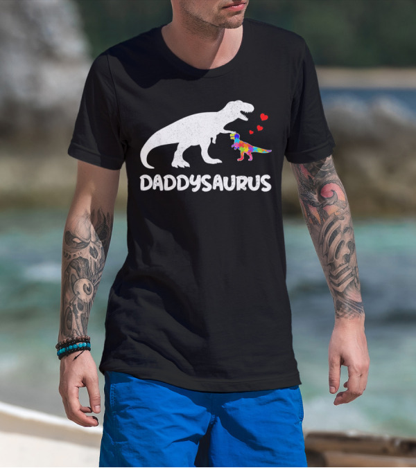 Daddysaurus Dinosaur Puzzle Heart Autism T-Shirt