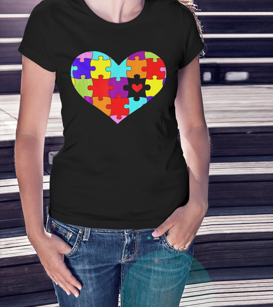Autism Awareness Heart Puzzle Pieces Colorful T-Shirt