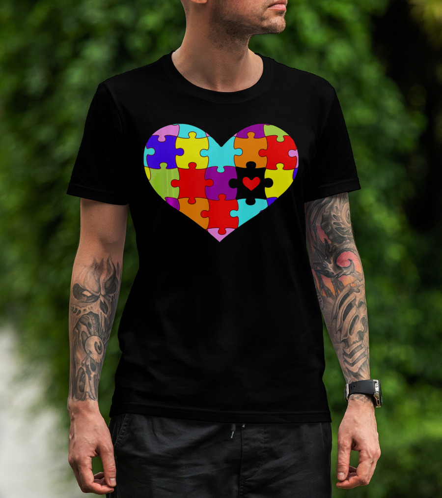 Autism Awareness Heart Puzzle Pieces Colorful T-Shirt