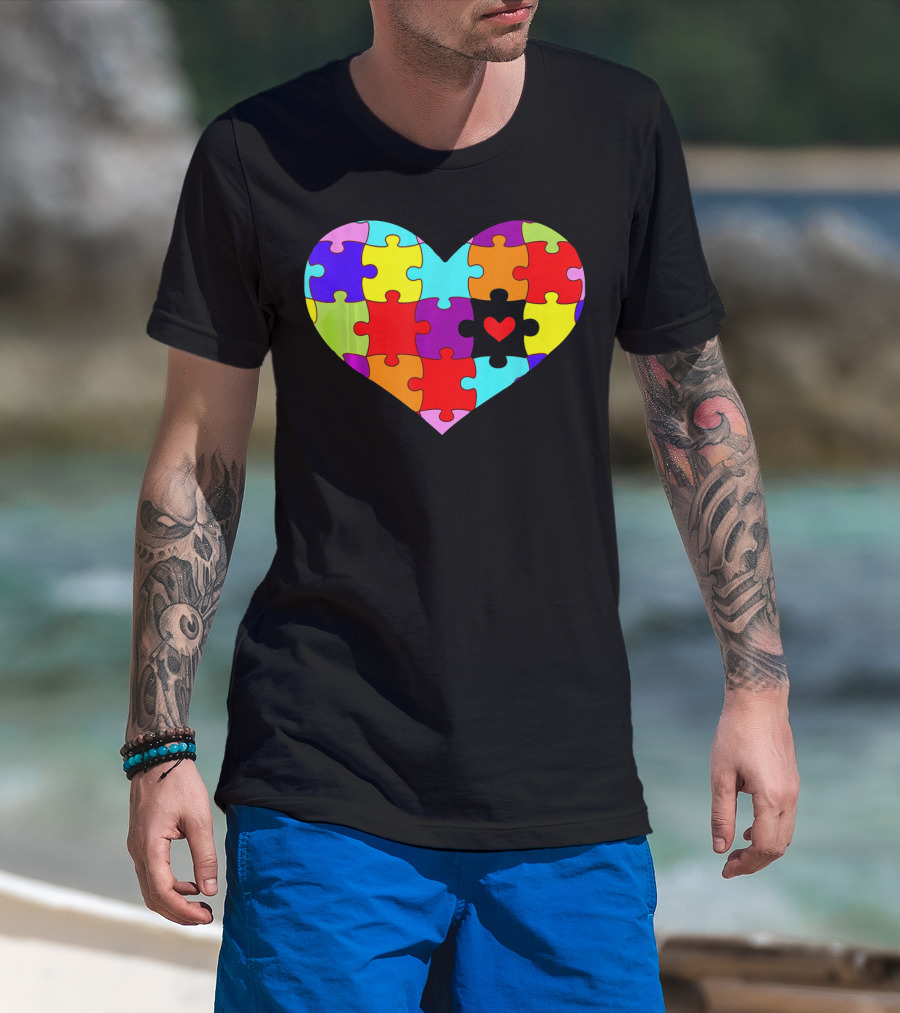 Autism Awareness Heart Puzzle Pieces Colorful T-Shirt
