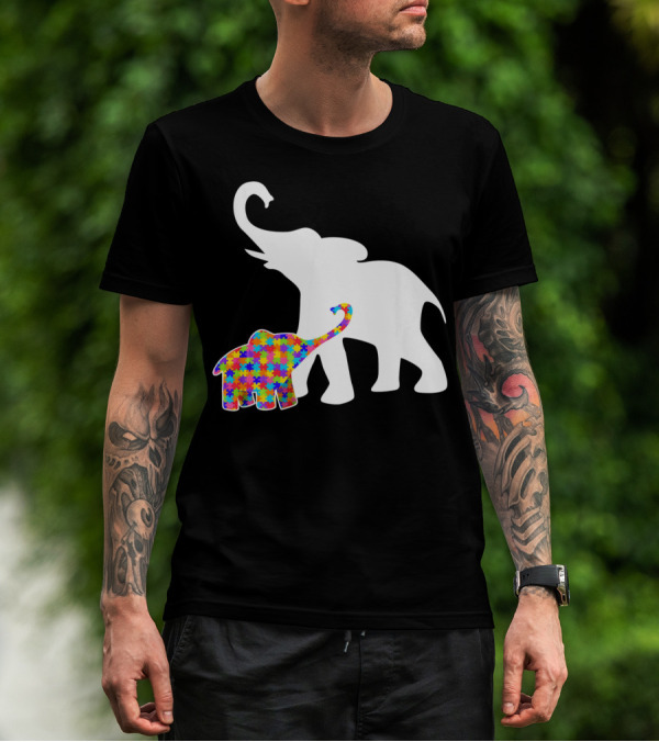 Elephant Autism Awareness Puzzle Pattern Support T-Shirt
