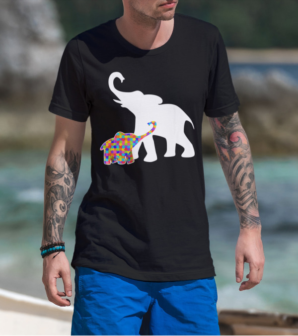 Elephant Autism Awareness Puzzle Pattern Support T-Shirt