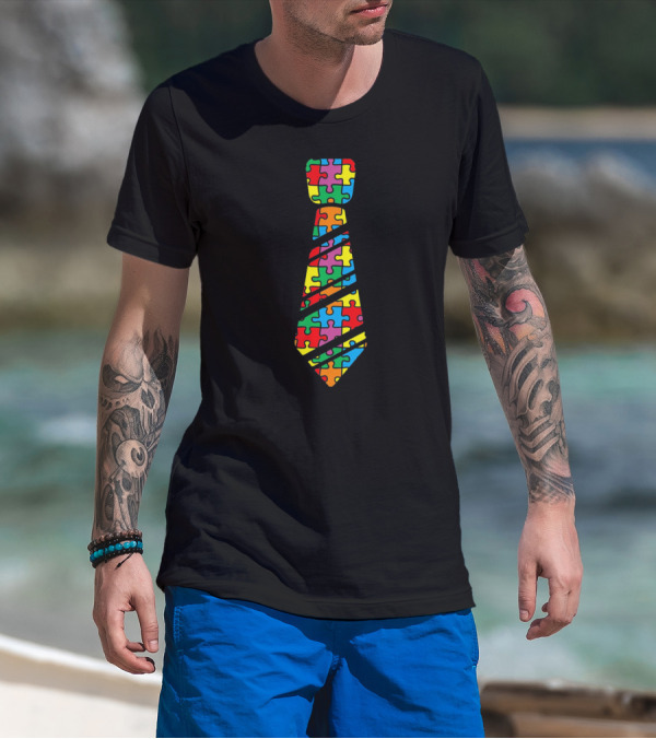 Funny Autism Awareness Puzzle Neck Tie Iconic Colorful T-Shirt