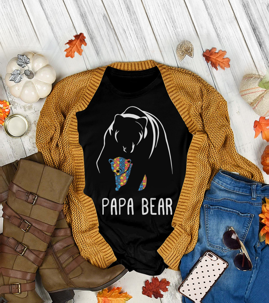 Papa Bear Autism Awareness Puzzle T-Shirt