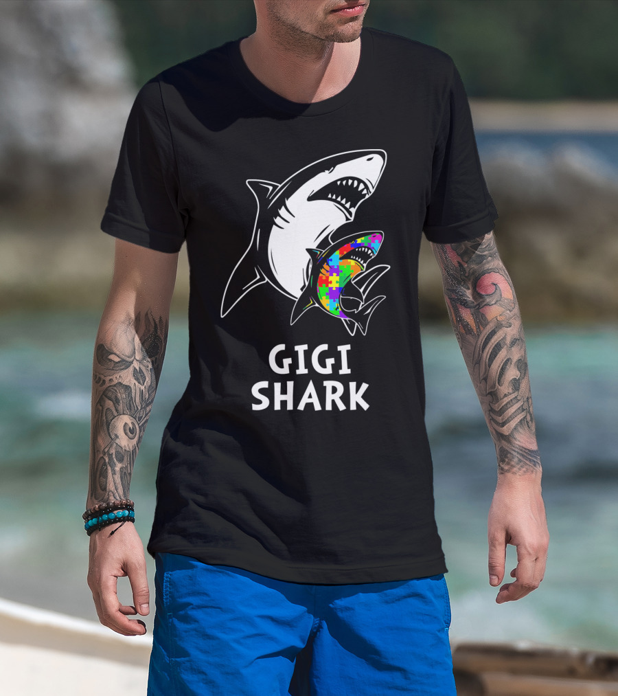 Gigi Shark Autism Awareness Puzzle Sharks T-Shirt