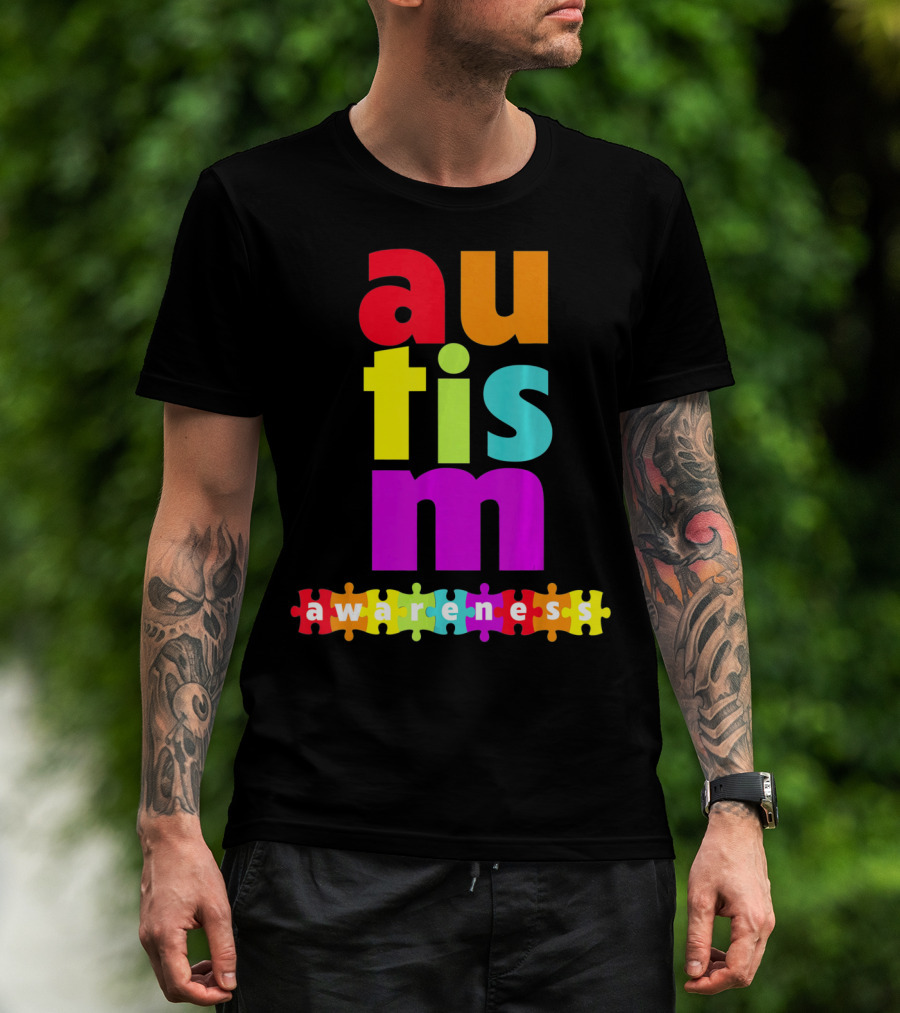 Autism Awareness Rainbow Puzzle Piece Autism Awareness T-Shirt
