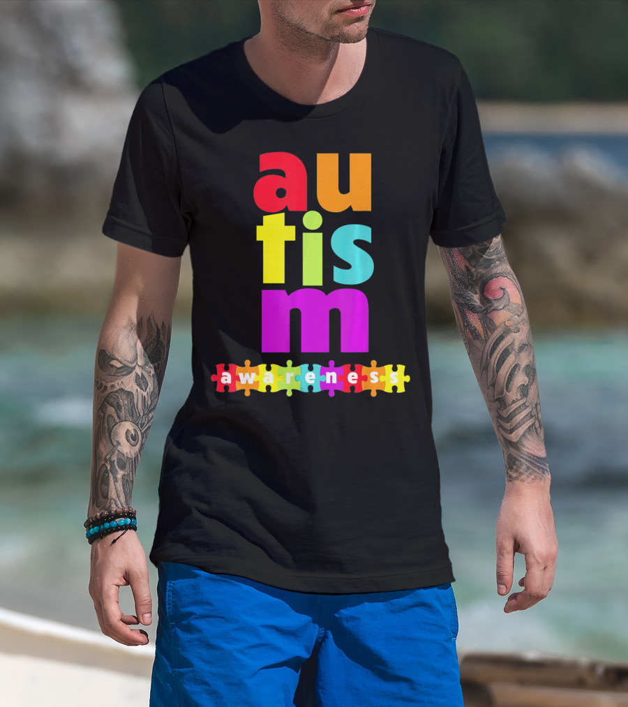 Autism Awareness Rainbow Puzzle Piece Autism Awareness T-Shirt