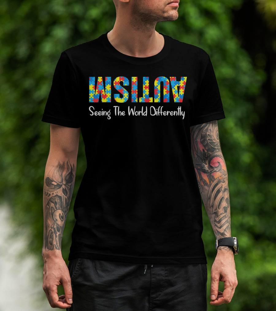 Mens Autism Awareness Seeing The World Differently T-Shirt