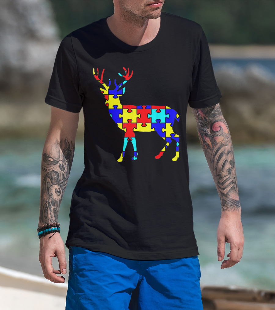 Deer Puzzle Autism Awareness Wildlife T-Shirt