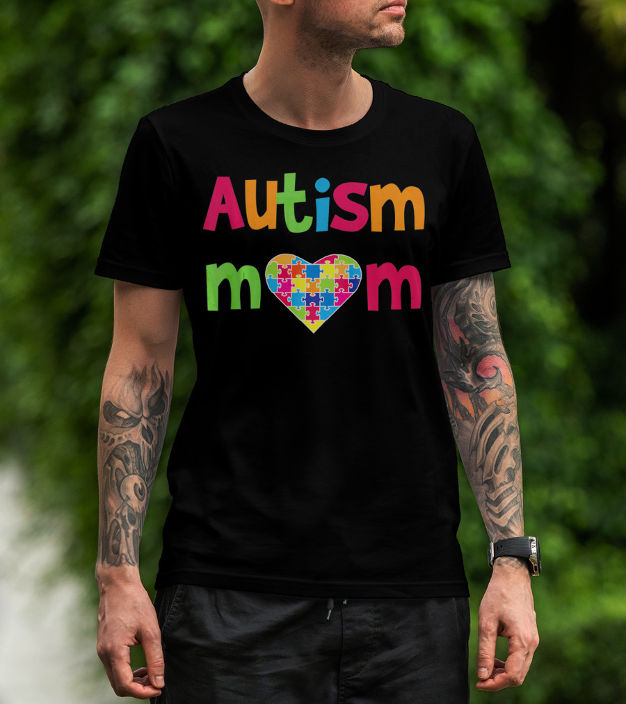 Autism Mom Heart Puzzle Autistic Awareness T-Shirt