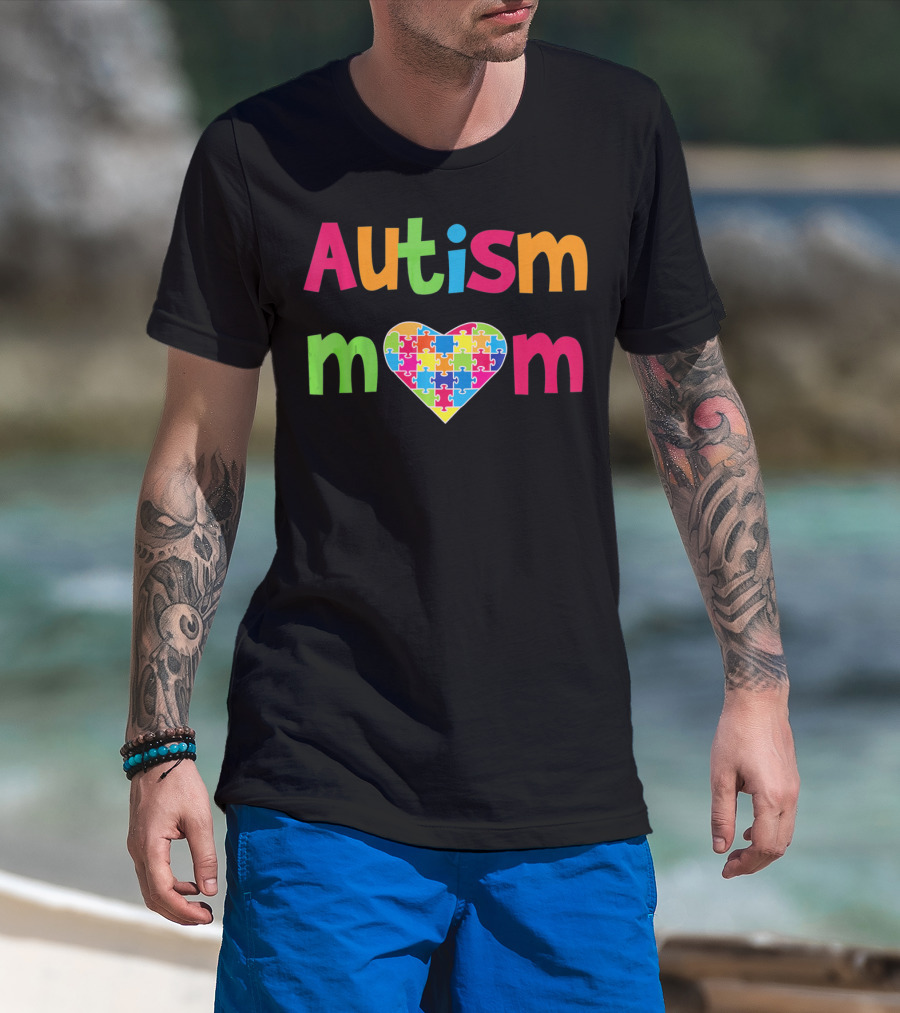 Autism Mom Heart Puzzle Autistic Awareness T-Shirt