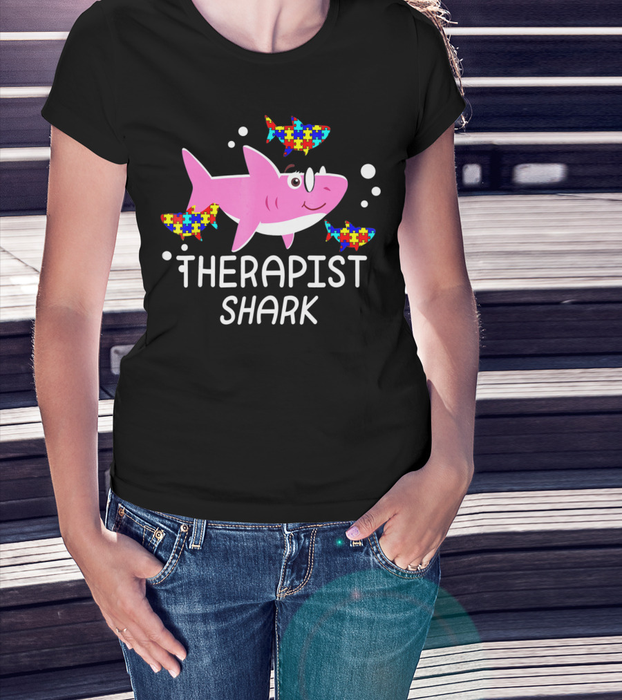 Therapist Shark Autism Awareness Puzzle Piece Sharks T-Shirt