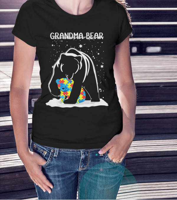 Grandma Bear With Puzzle Piece Bear For Autism Awareness T-Shirt