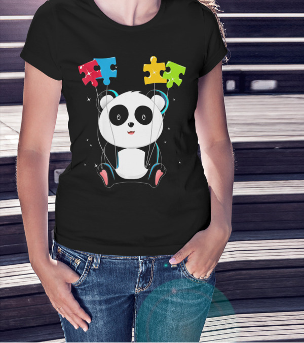Autism Awareness Cute Panda With Colorful Puzzle Balloons T-Shirt