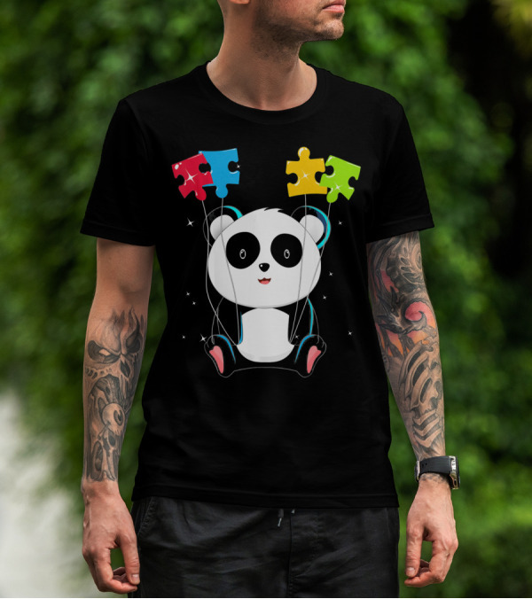 Autism Awareness Cute Panda With Colorful Puzzle Balloons T-Shirt