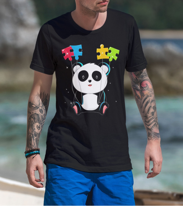 Autism Awareness Cute Panda With Colorful Puzzle Balloons T-Shirt