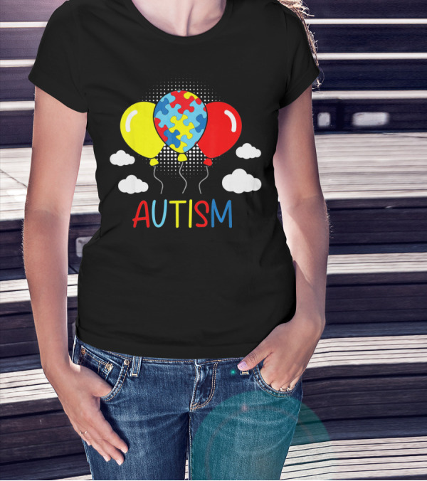 Autism Awareness Balloons Puzzle Clouds T-Shirt