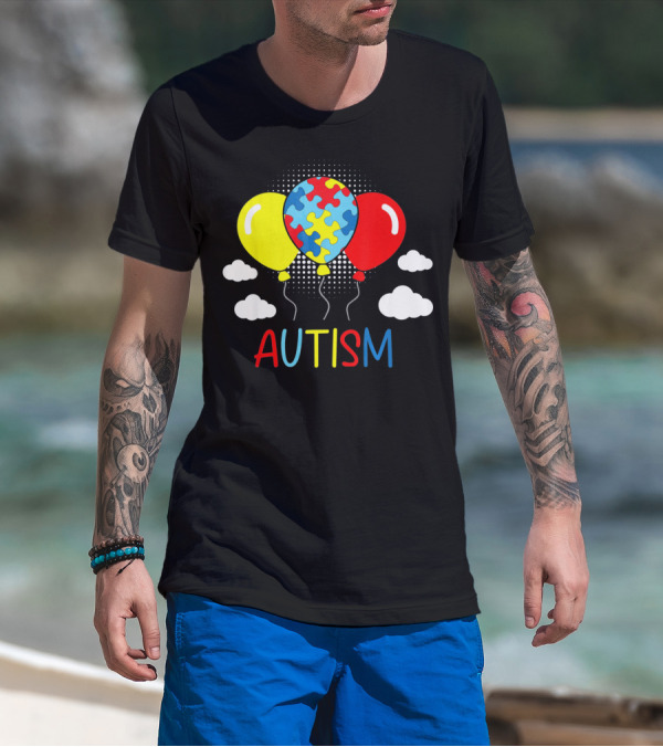 Autism Awareness Balloons Puzzle Clouds T-Shirt
