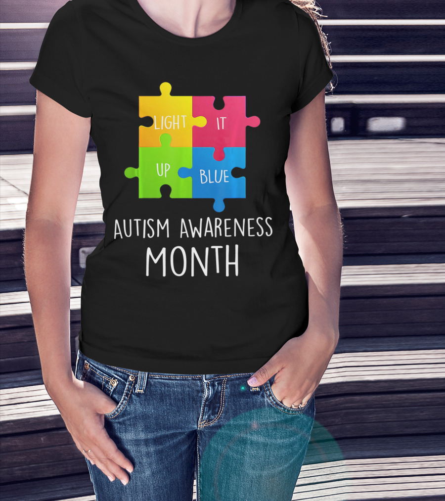Light It Up Blue Autism Awareness Month Puzzle Piece T-Shirt