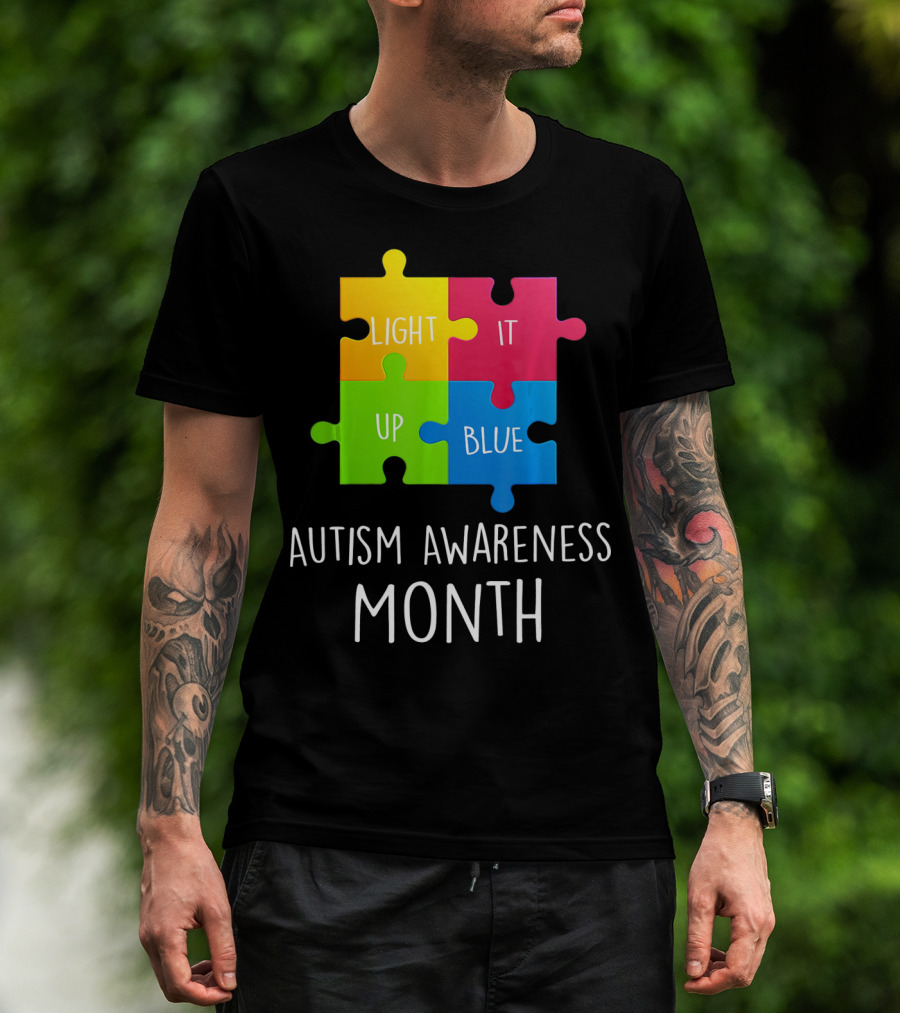 Light It Up Blue Autism Awareness Month Puzzle Piece T-Shirt